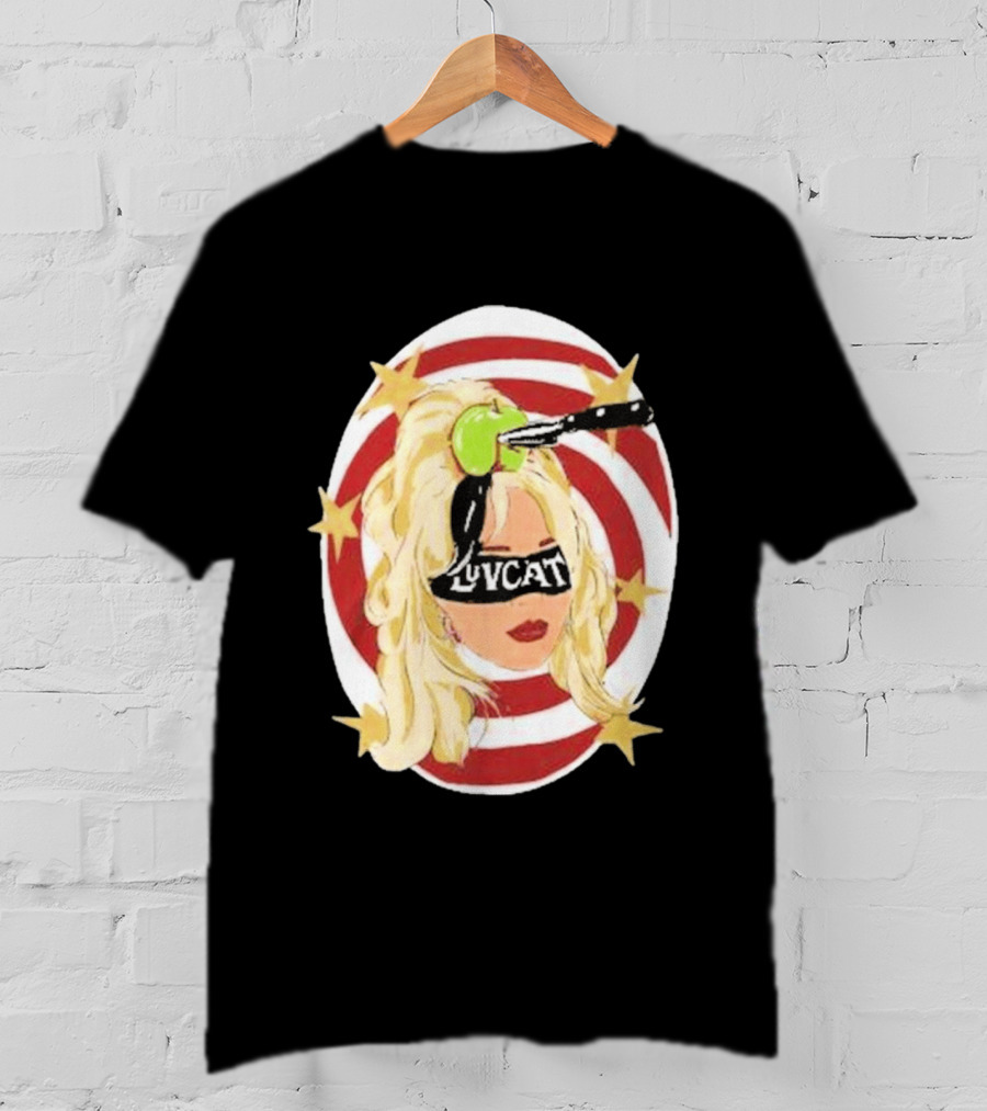 Luvcat Blonde Woman Bullseye Knife Apple Starburst T-Shirt