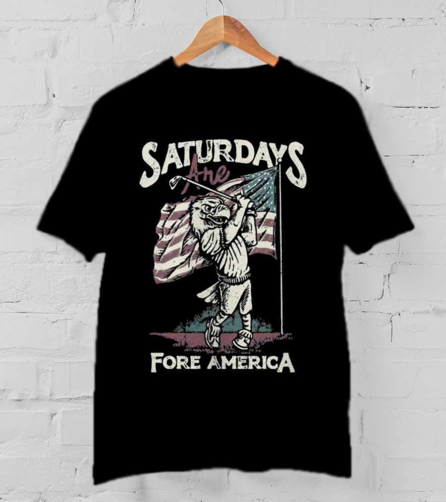 Saturdays Are Fore America Patriotic Golf With American Flag T-Shirt