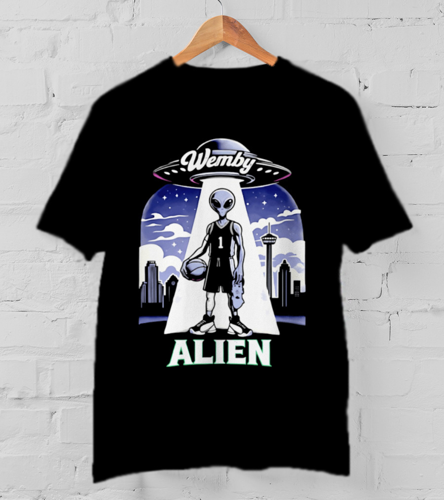 Wemby Alien Basketball UFO Skyline T-Shirt