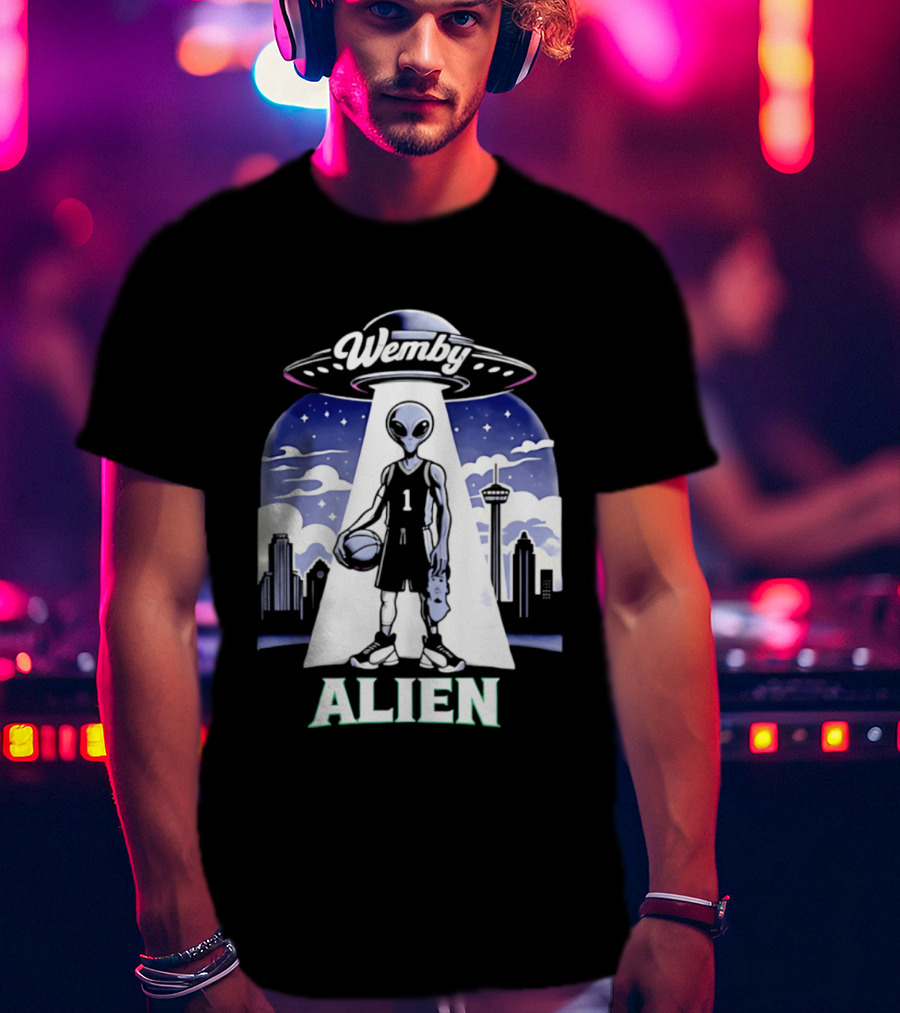 Wemby Alien Basketball UFO Skyline T-Shirt