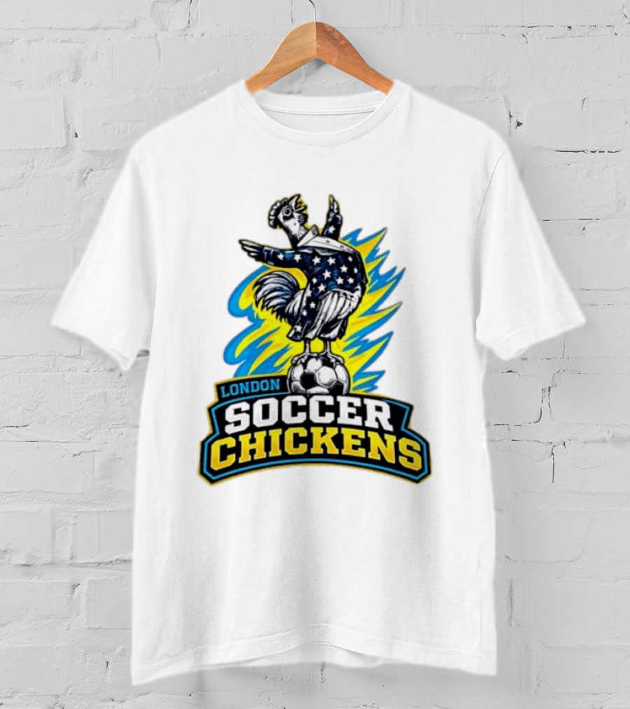 London Soccer Chickens Rooster On Soccer Ball With Stars And Stripes T-Shirt