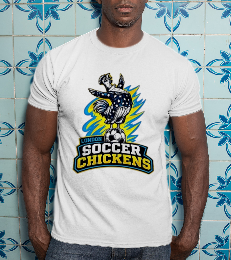 London Soccer Chickens Rooster On Soccer Ball With Stars And Stripes T-Shirt