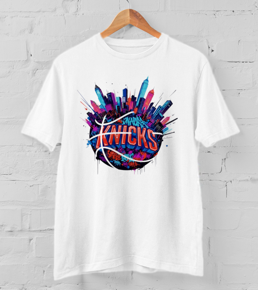 New York Knicks Graffiti Street Skyline Basketball T-Shirt