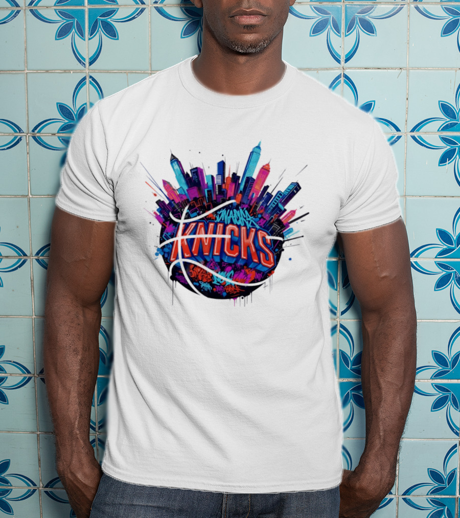 New York Knicks Graffiti Street Skyline Basketball T-Shirt