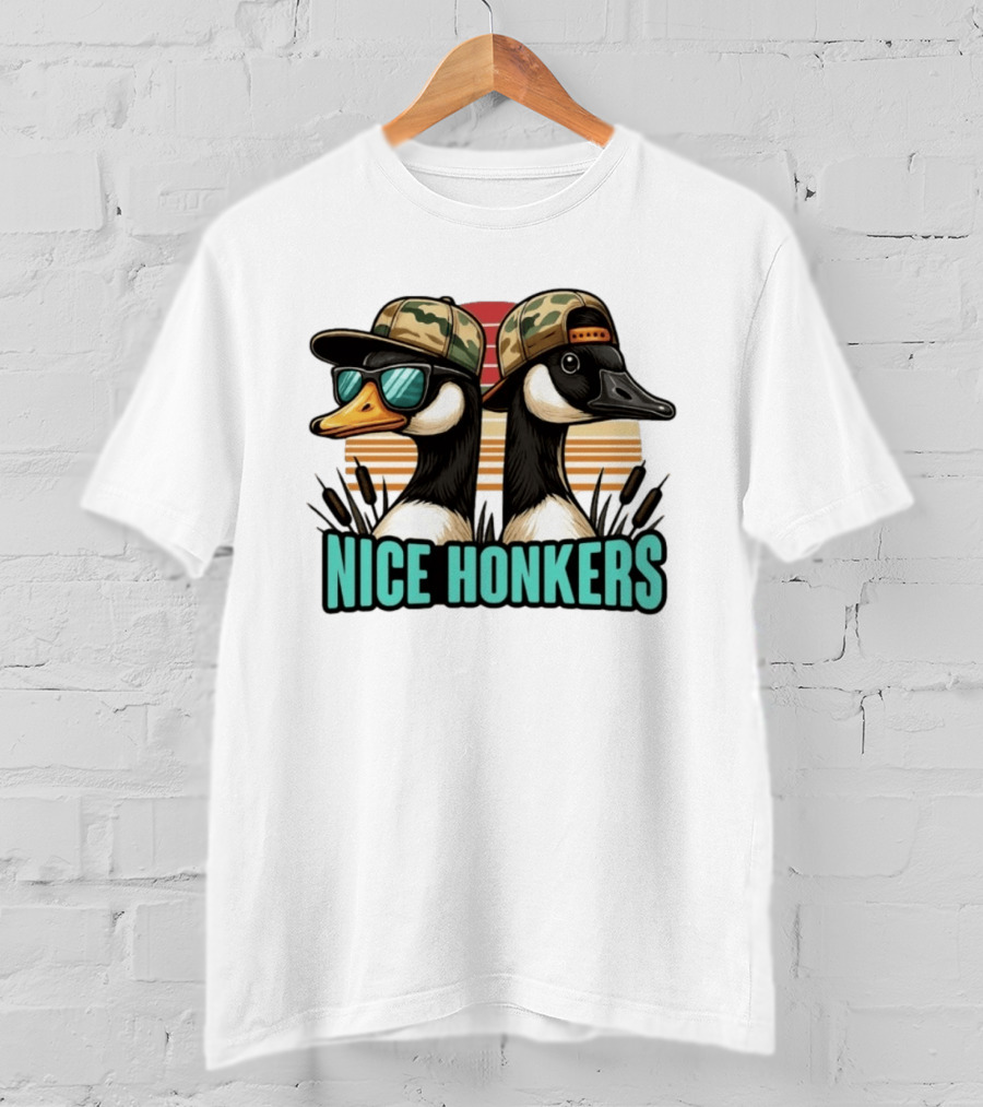 Nice Honkers Duck Hunting Fathers Day Camouflage Hat Sunglasses T-Shirt