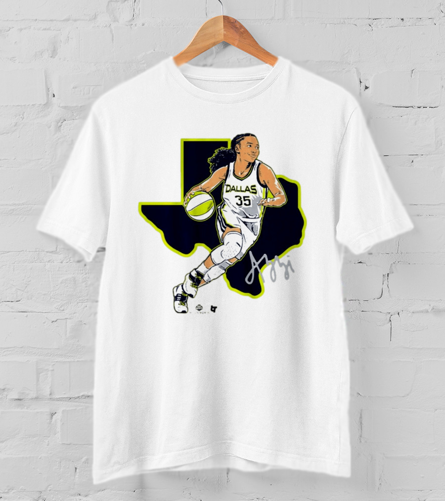 Dallas Basketball 35 Texas Map Player Dribbling T-Shirt