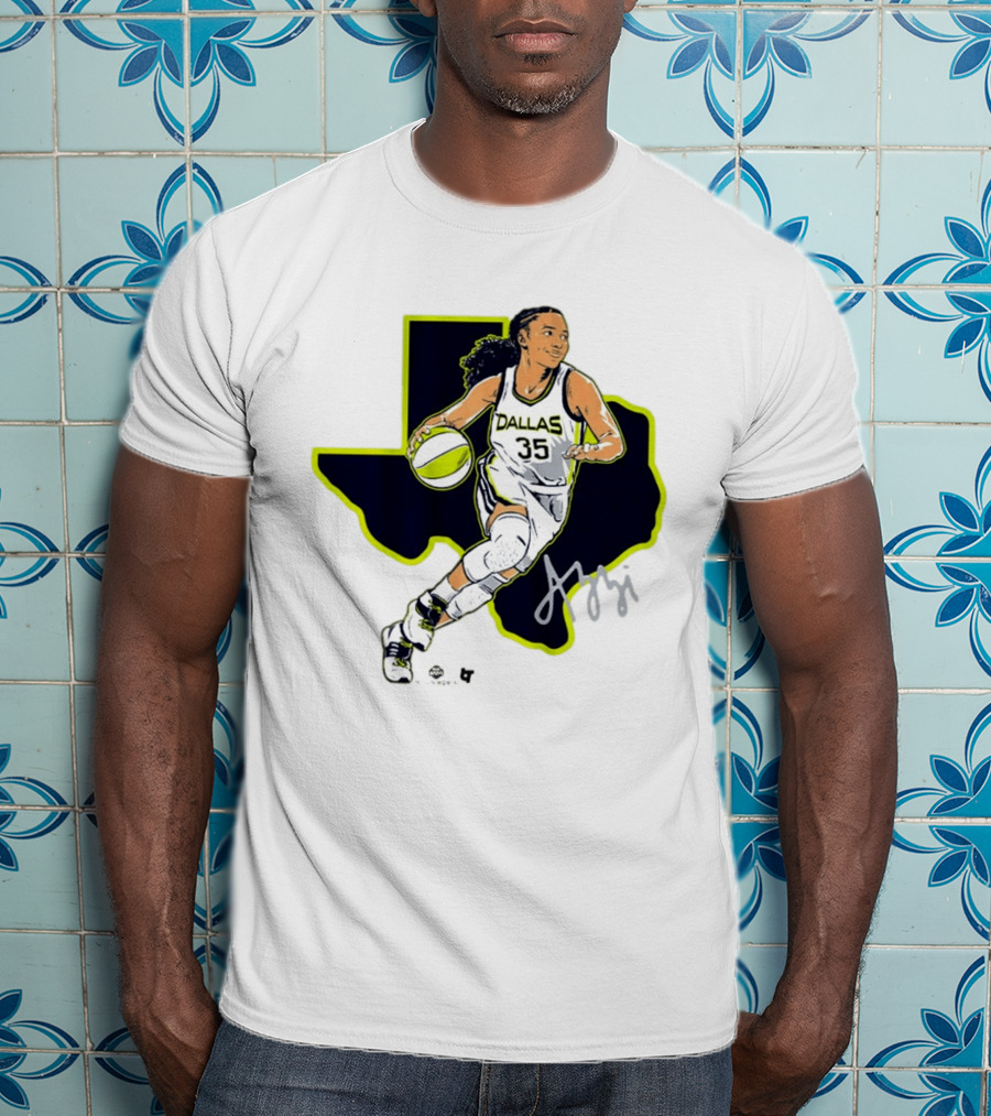 Dallas Basketball 35 Texas Map Player Dribbling T-Shirt