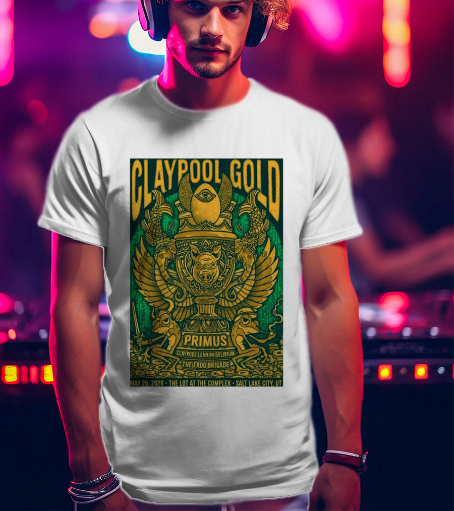 Claypool Gold Primus Salt Lake City UT 5 26 2026 The Complex Claypool Lennon Delirium Frog Brigade T-Shirt