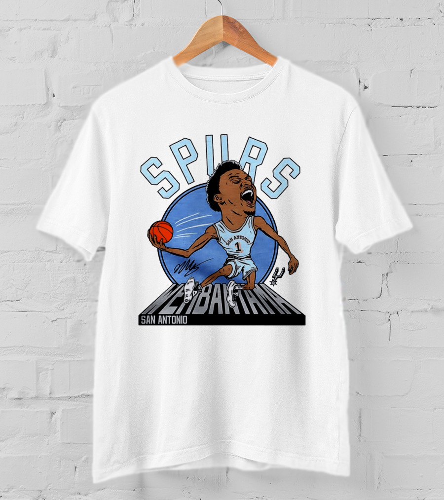 Spurs San Antonio Keldon Johnson Caricature Wembanyama 2026 NBA Basketball T-Shirt