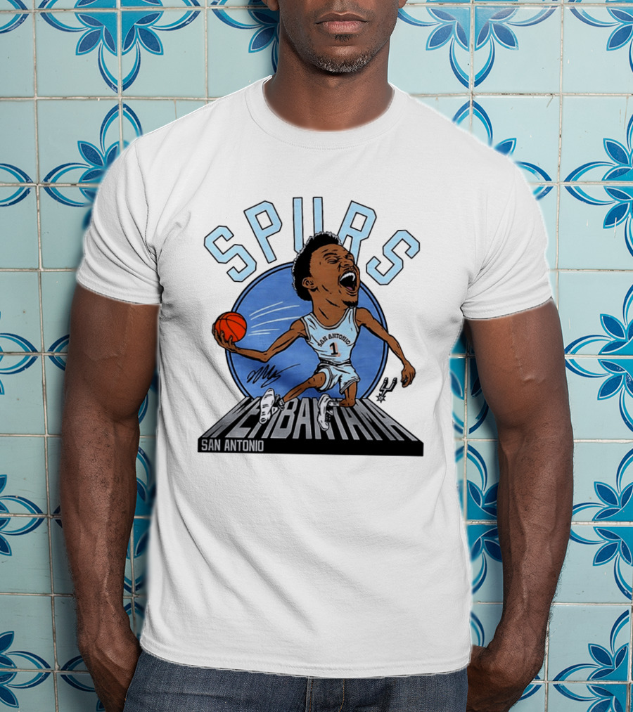 Spurs San Antonio Keldon Johnson Caricature Wembanyama 2026 NBA Basketball T-Shirt