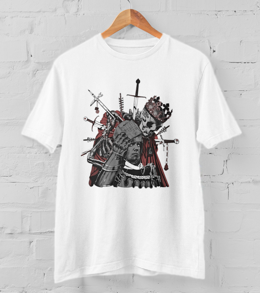 Memento Mori Skeleton King With Medieval Crown Swords And Halberd T-Shirt