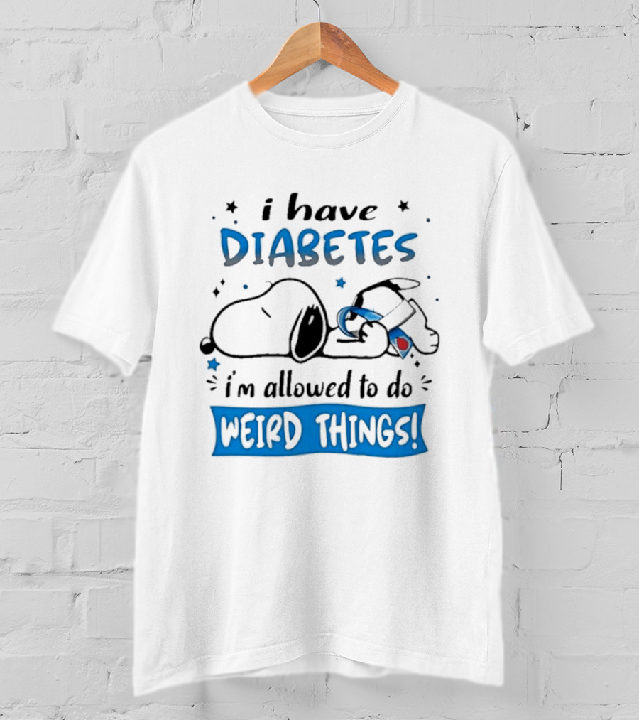 Snoopy Peanuts I Have Diabetes I'm Allowed To Do Weird Things Awareness Ribbon T-Shirt