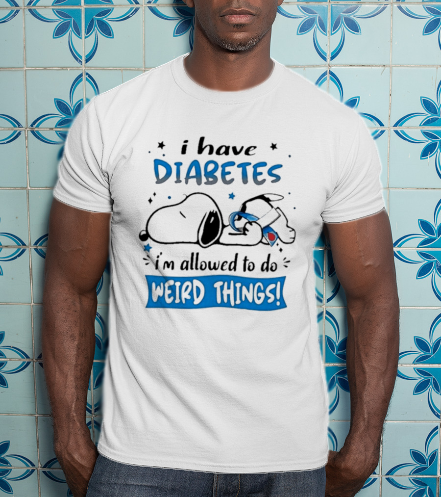 Snoopy Peanuts I Have Diabetes I'm Allowed To Do Weird Things Awareness Ribbon T-Shirt