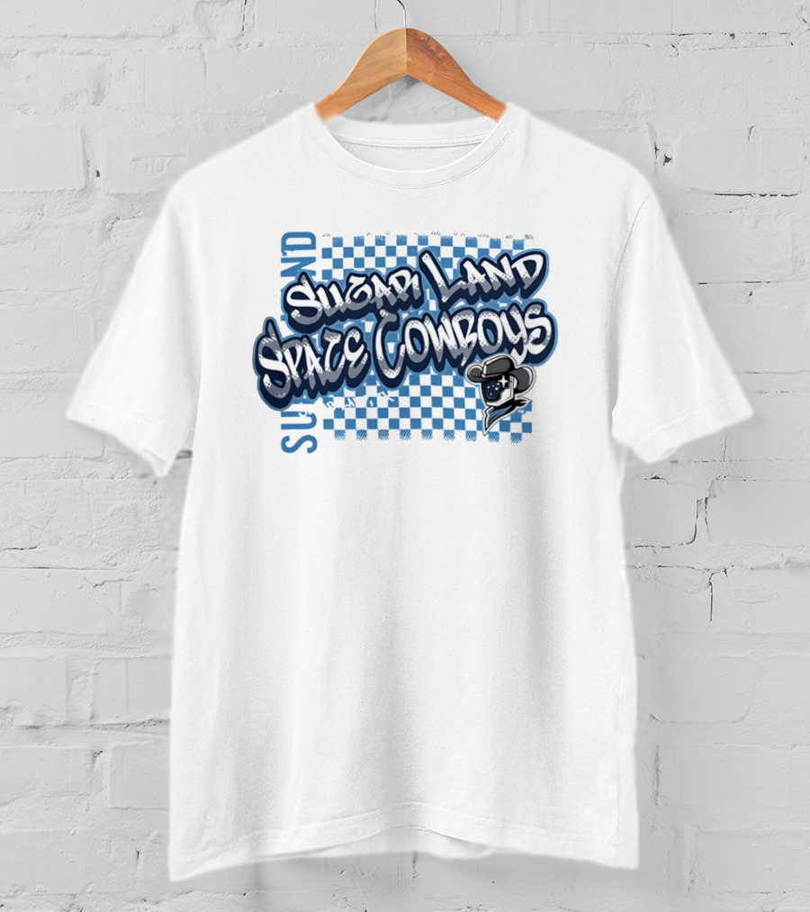 Sugar Land Space Cowboys Minor League Baseball Team Checkerboard Vintage Western Hat T-Shirt