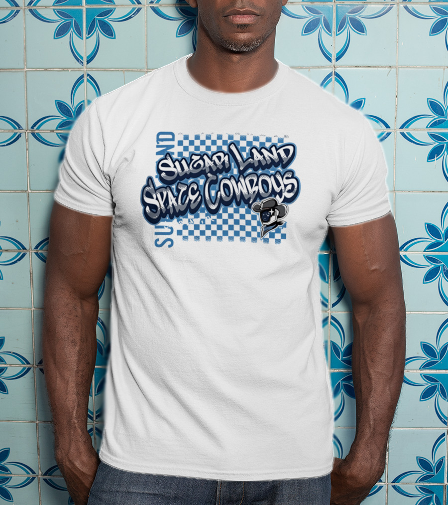 Sugar Land Space Cowboys Minor League Baseball Team Checkerboard Vintage Western Hat T-Shirt