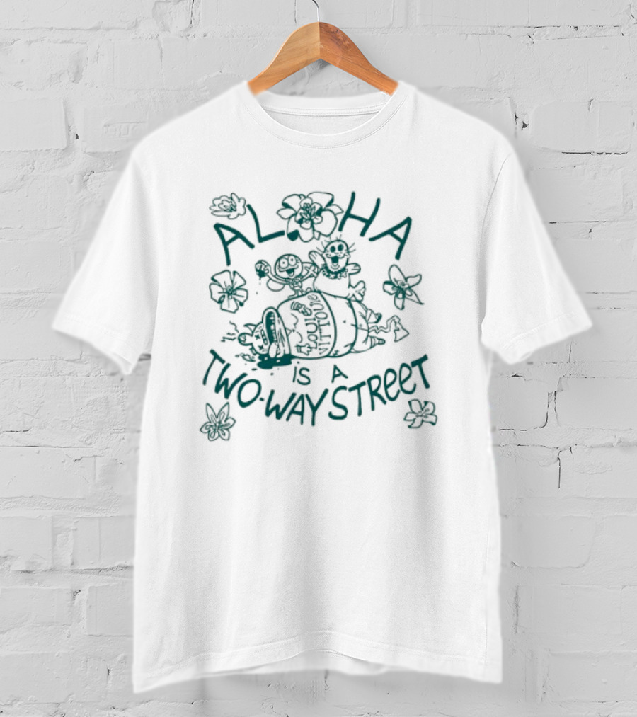Aloha Is A Two Way Street Floral Turtle Illustration Hawaiiana T-Shirt