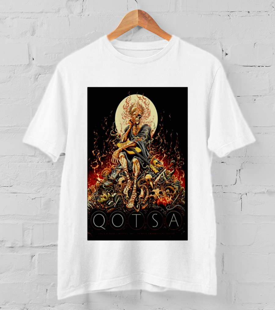 QOTSA April 8 2024 Calgary Communities Centre Flaming Skeleton Throne T-Shirt