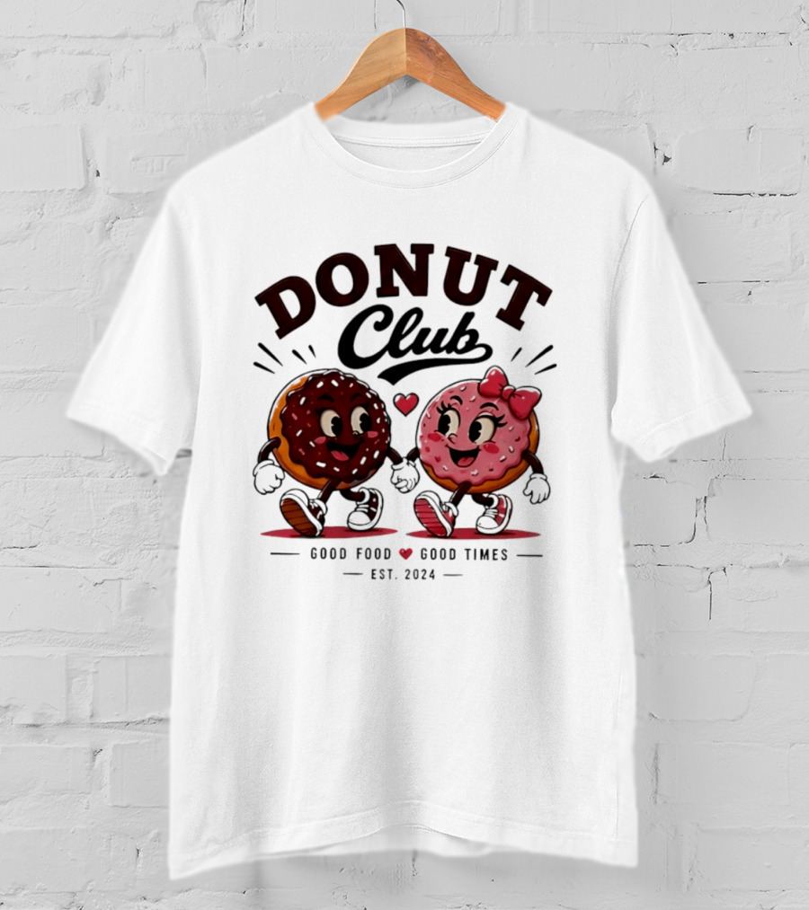 Donut Club Good Food Good Times Est 2024 Cartoon Characters T-Shirt