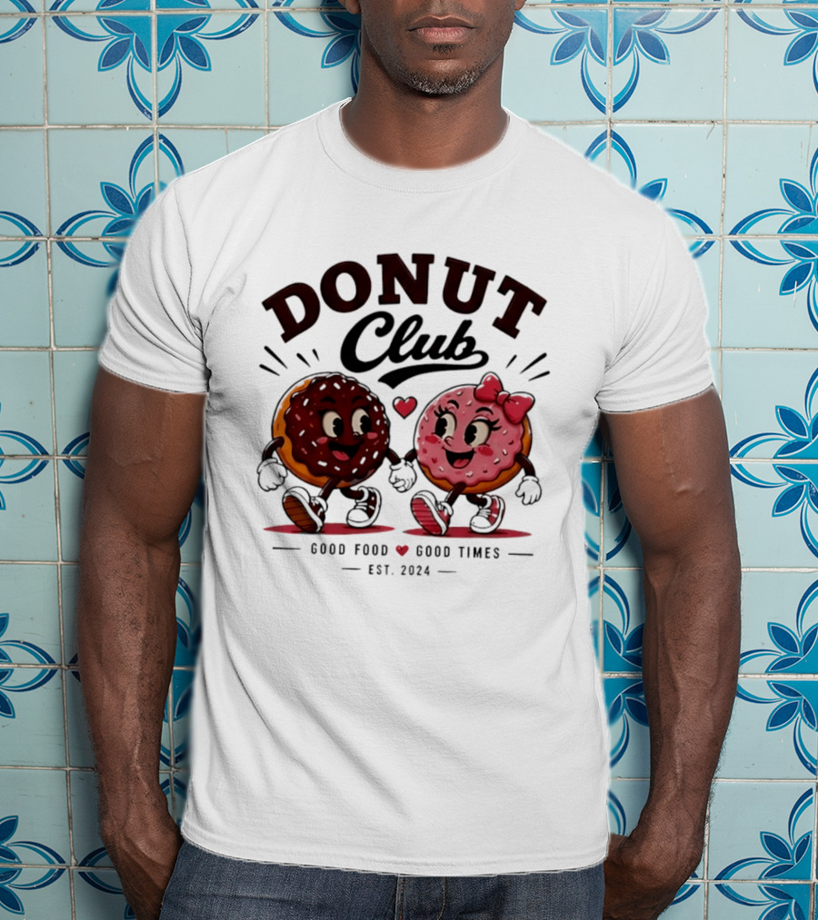 Donut Club Good Food Good Times Est 2024 Cartoon Characters T-Shirt