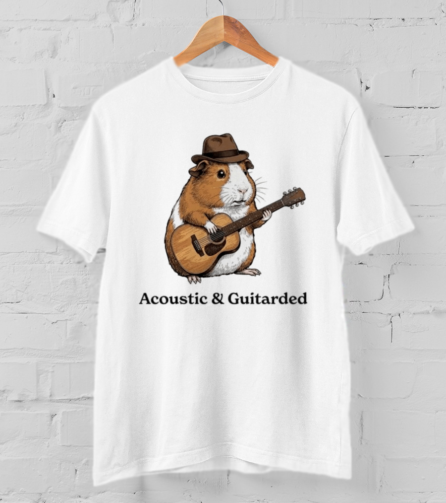 Guinea Pig With Guitar And Hat Acoustic Guitarded T-Shirt