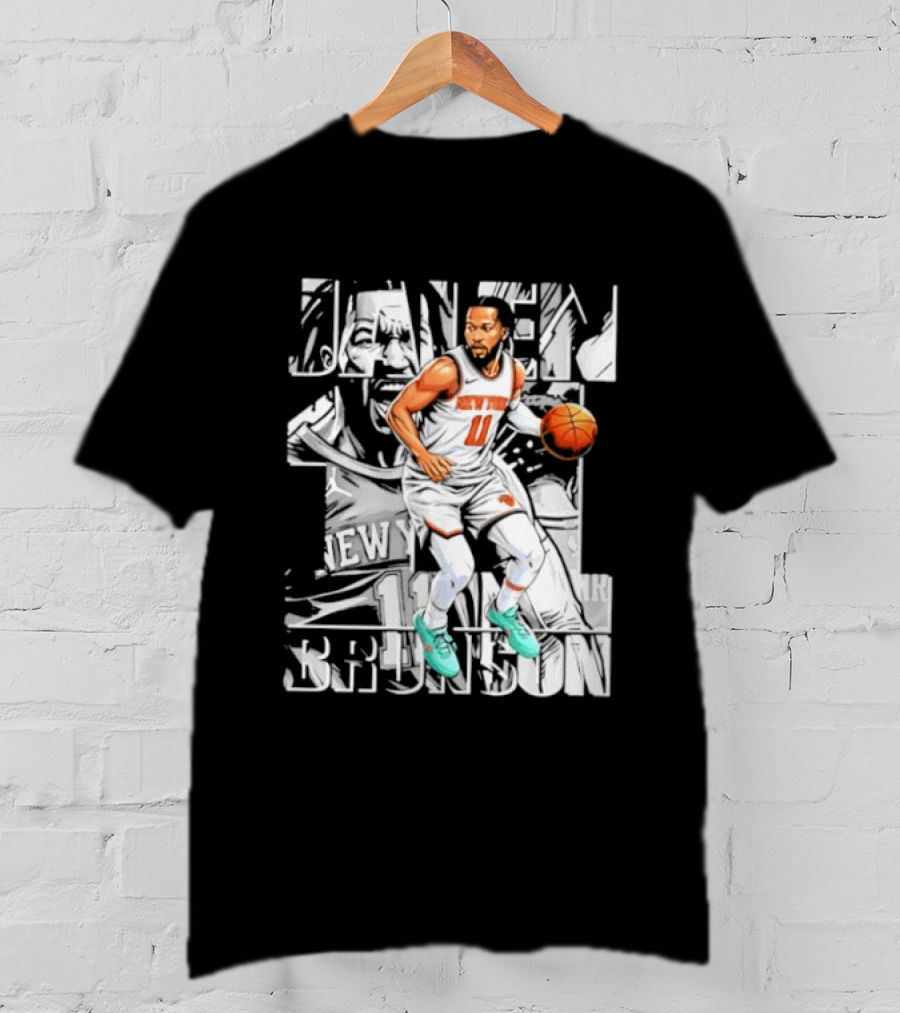 Jalen Brunson New York Number 11 Basketball Player Dribbling Action T-Shirt