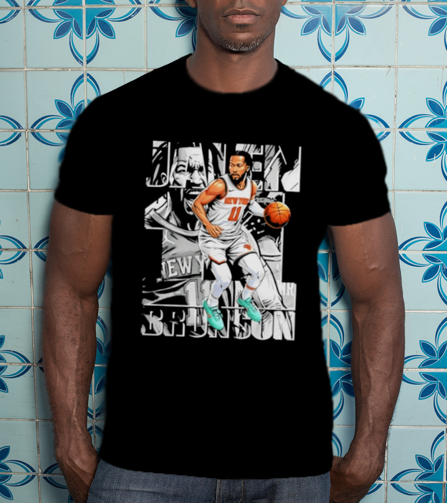 Jalen Brunson New York Number 11 Basketball Player Dribbling Action T-Shirt