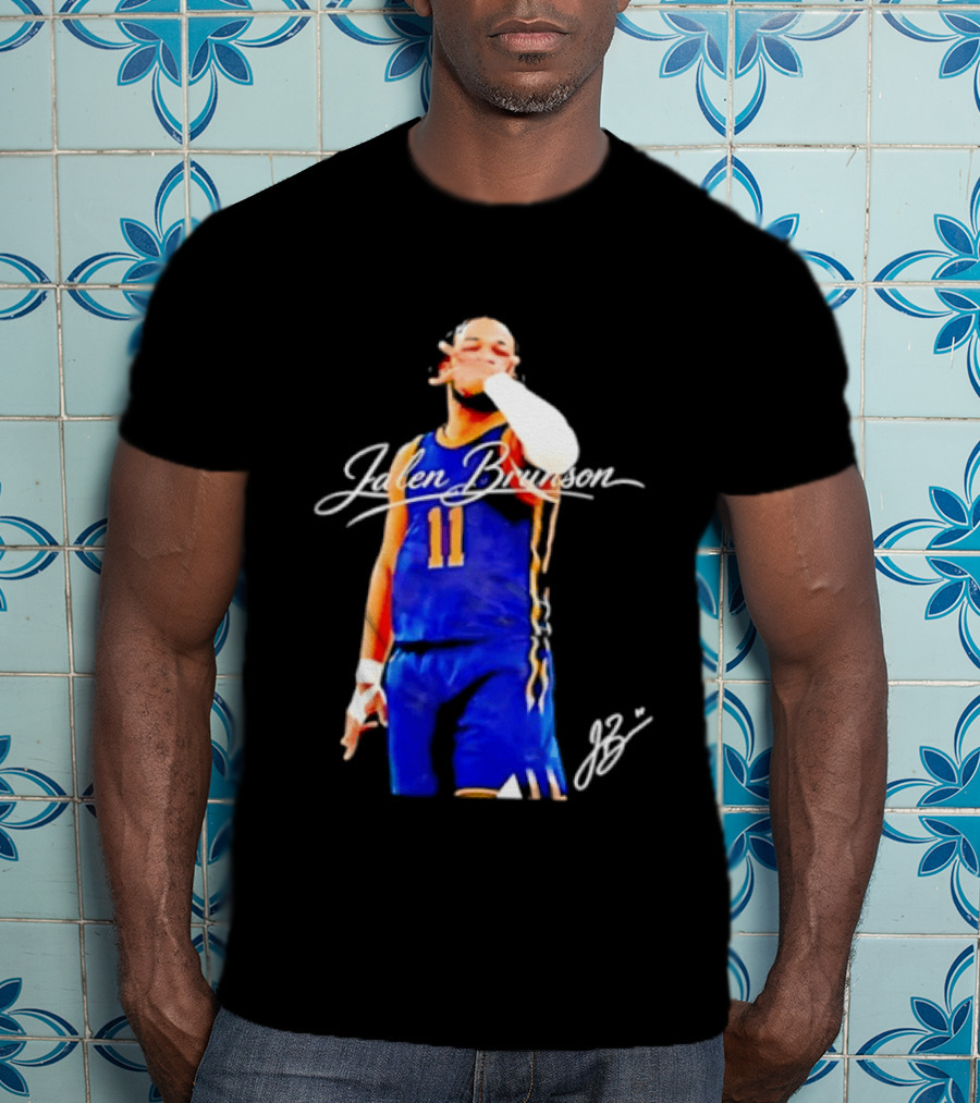 Jalen Brunson 11 Signature Gesture Basketball Blue Uniform T-Shirt