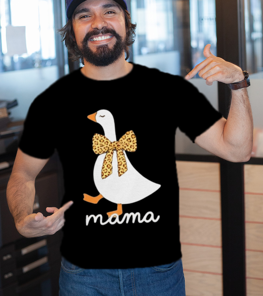 Leopard Bow Goose Mama Cute Animal Print T-Shirt