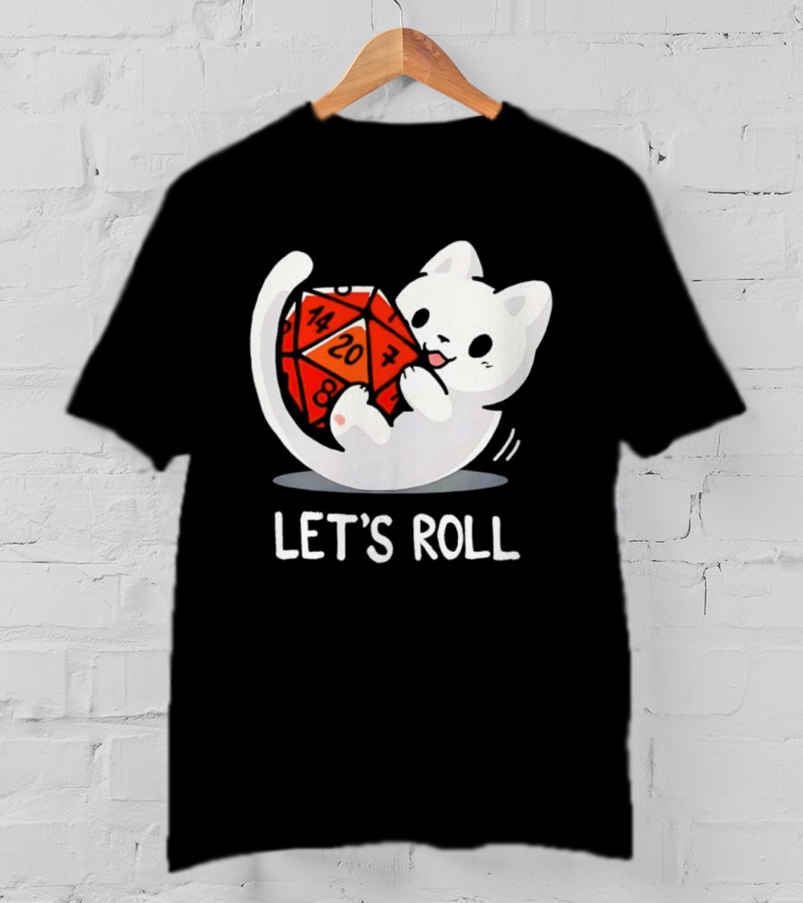 Let's Roll Cat Holding 20 Sided Die Dungeons And Dragons T-Shirt