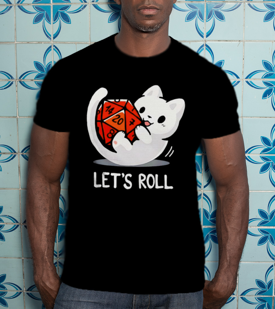Let's Roll Cat Holding 20 Sided Die Dungeons And Dragons T-Shirt