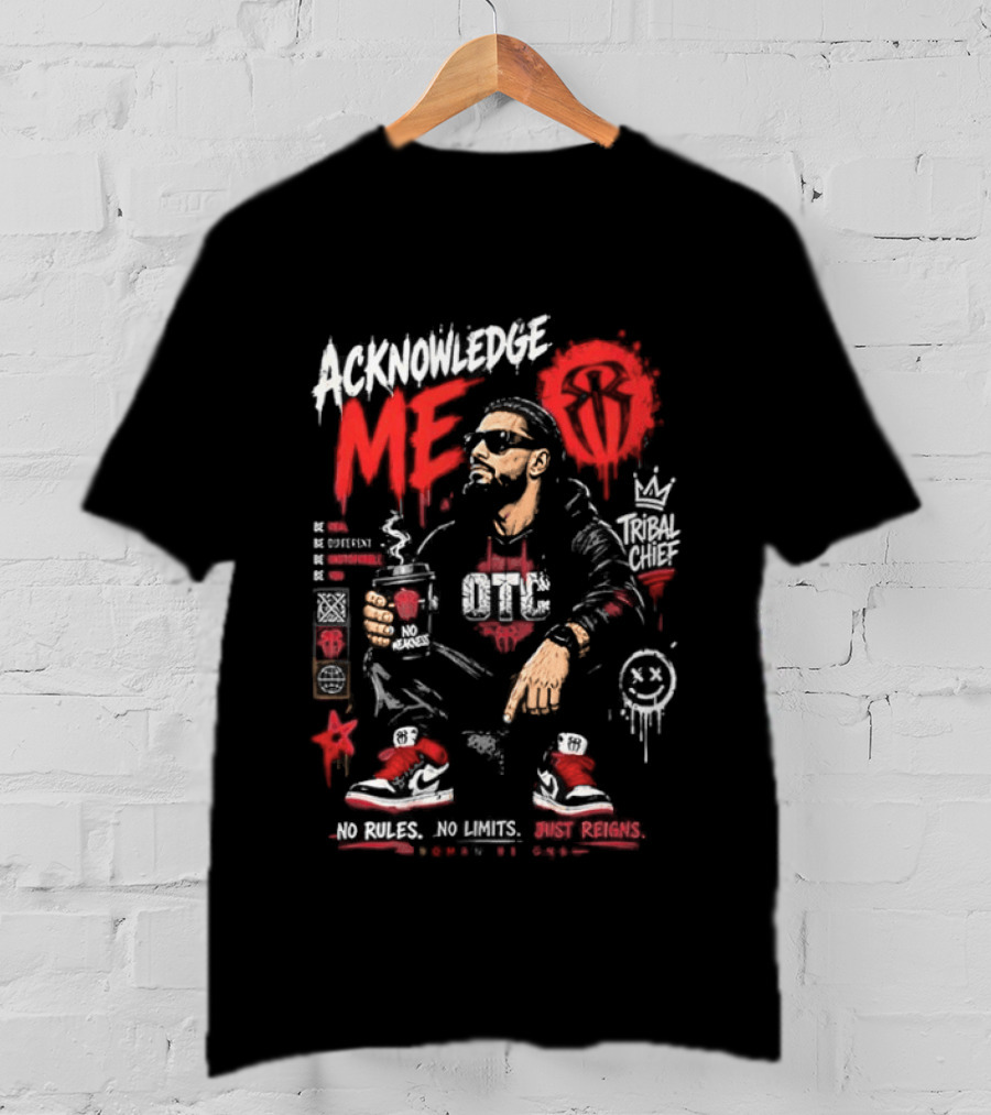 WWE Roman Reigns Acknowledge Me Tribal Chief OTC Red And White T-Shirt