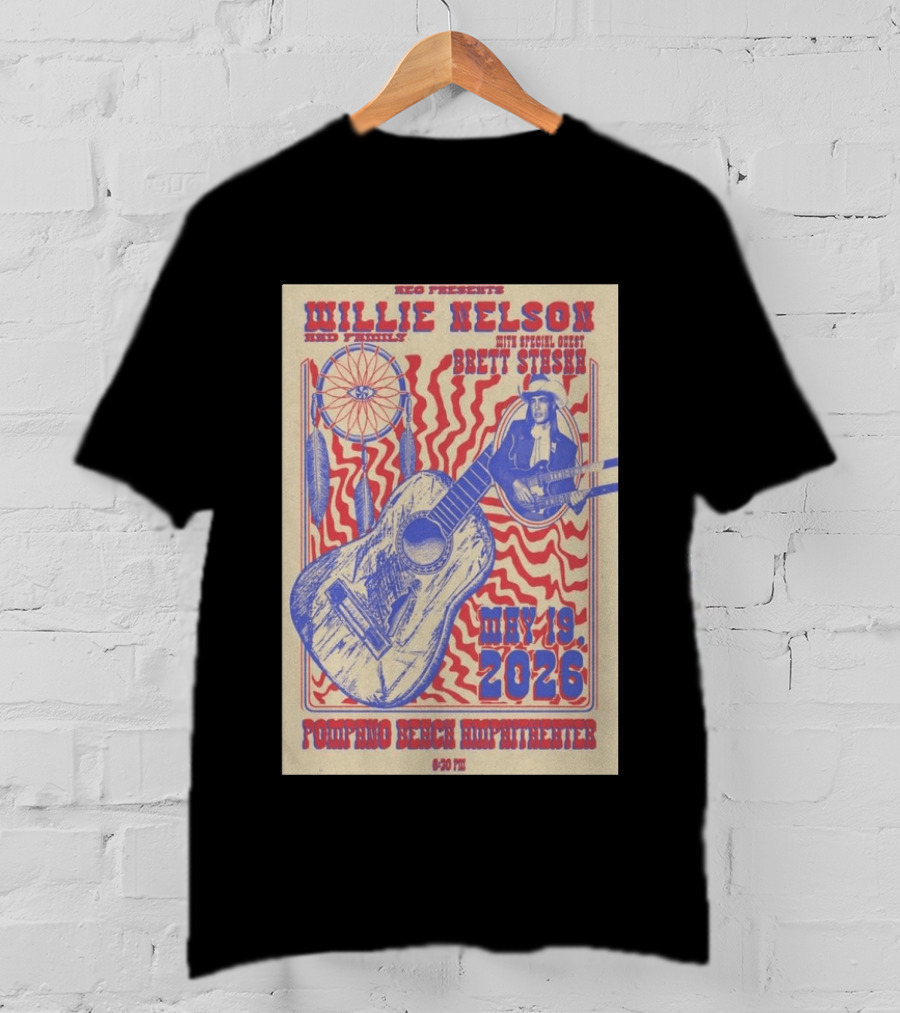 Willie Nelson Brett Stiesch Pompano Beach Amphitheater May 19 2026 T-Shirt