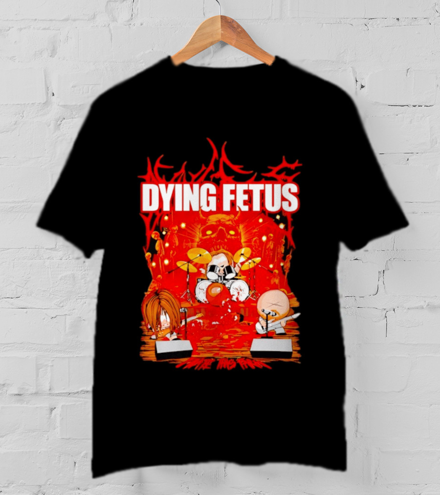 Dying Fetus Cartoon Band Rocking Out In Red Scene T-Shirt