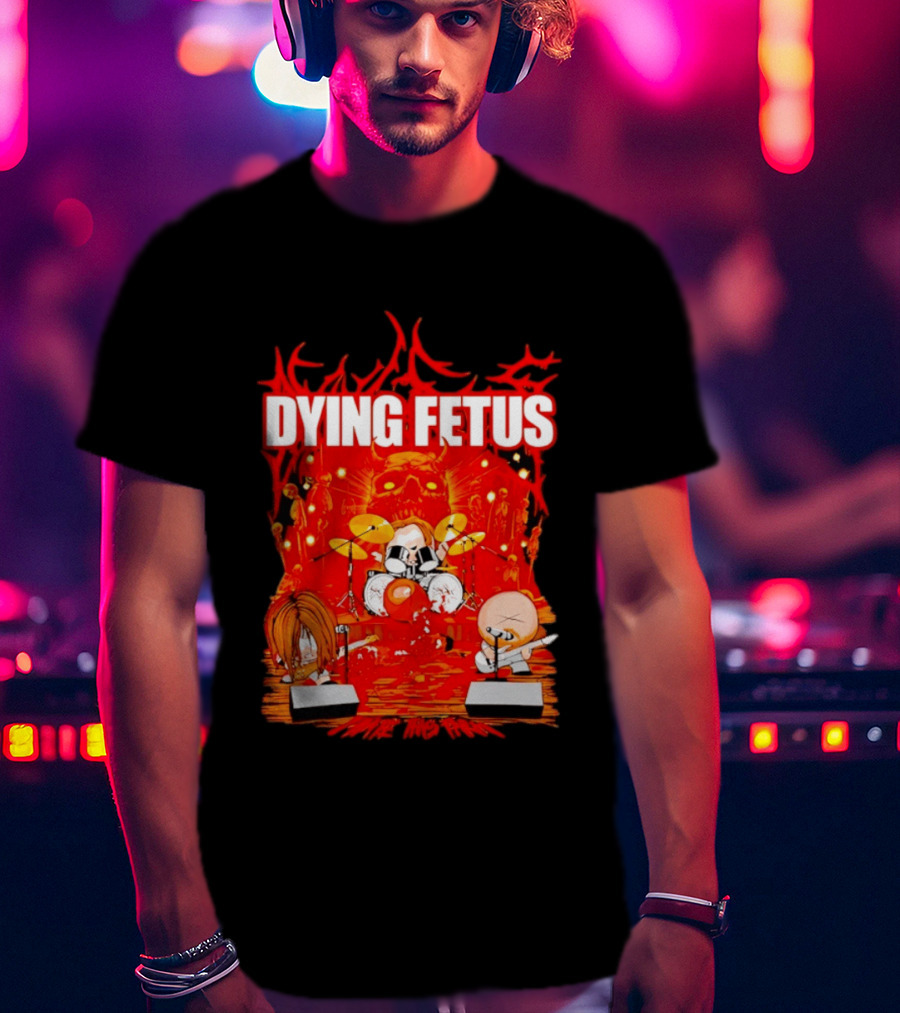 Dying Fetus Cartoon Band Rocking Out In Red Scene T-Shirt