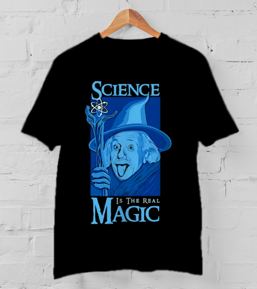 Science Is The Real Magic Einstein Wizard Motif T-Shirt