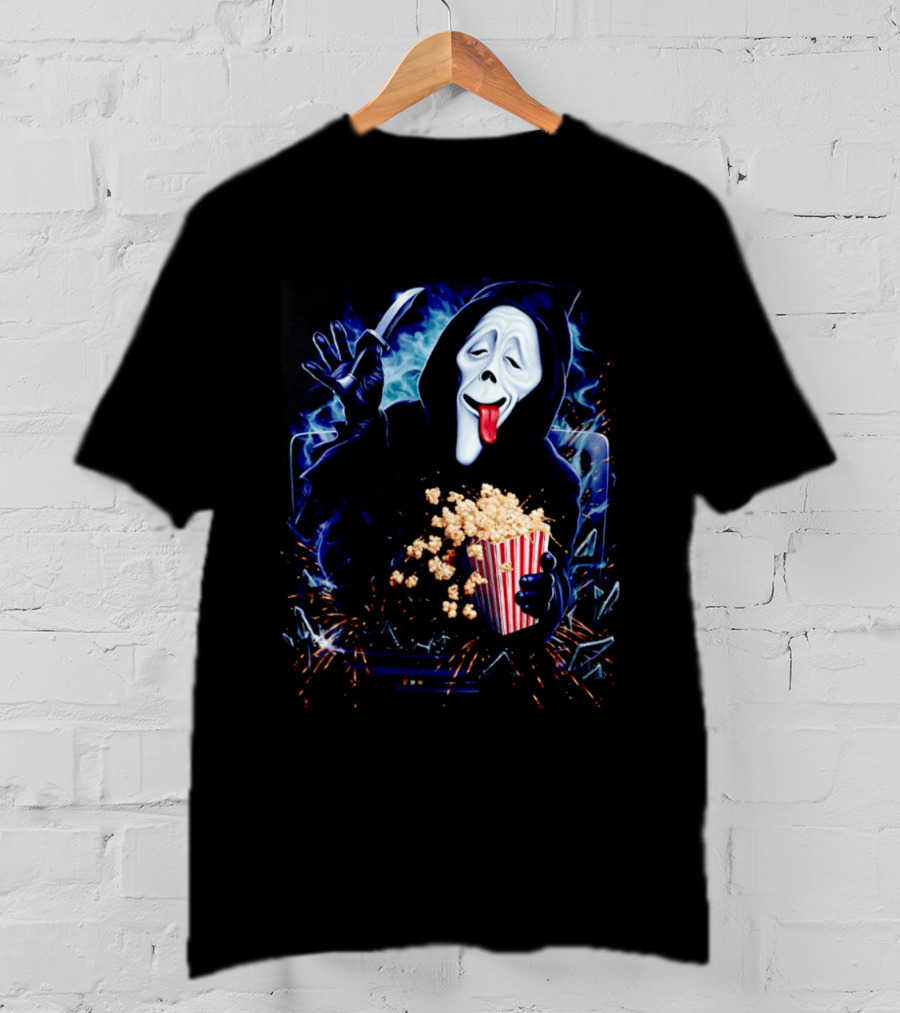 Ghost Face Spoof Knife Popcorn Scary Movie Munchies T-Shirt
