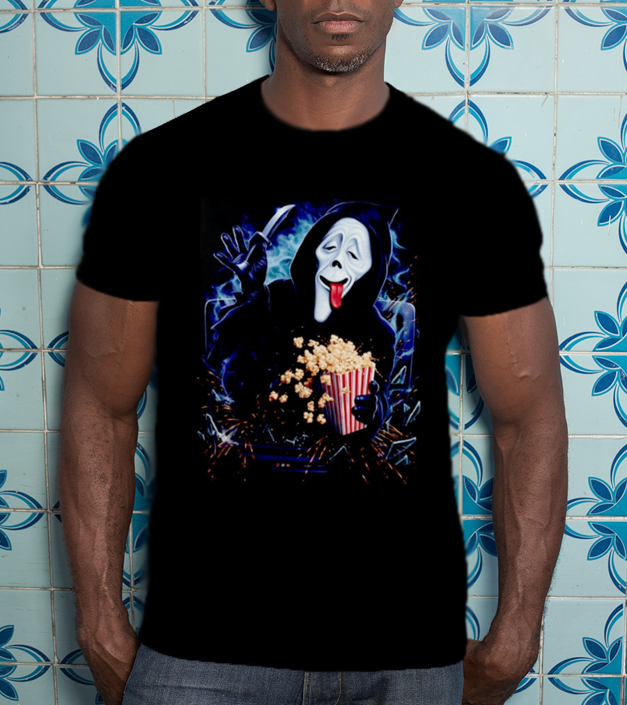 Ghost Face Spoof Knife Popcorn Scary Movie Munchies T-Shirt