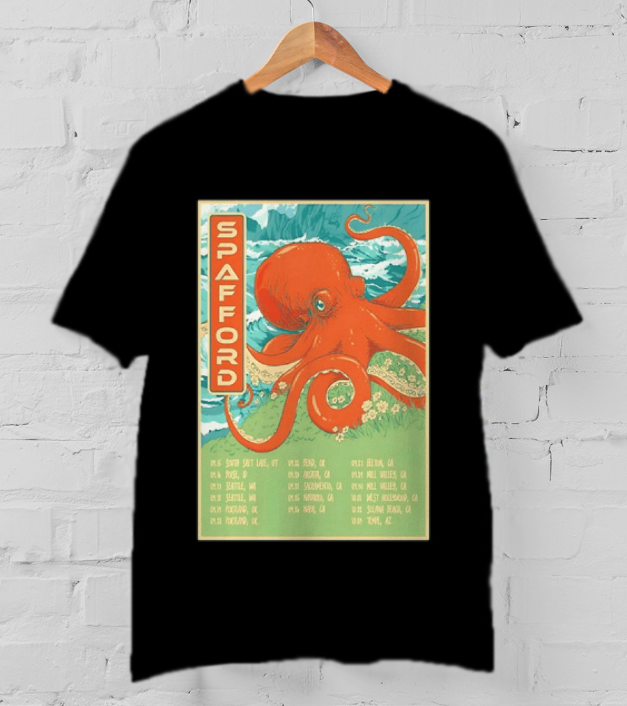 Spafford Fall Tour 2026 Octopus Illustration With Cities And Dates T-Shirt