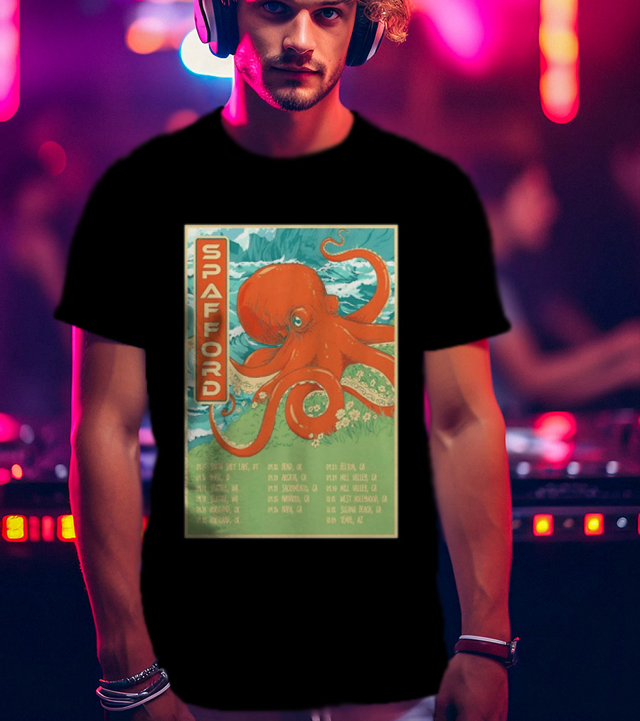 Spafford Fall Tour 2026 Octopus Illustration With Cities And Dates T-Shirt