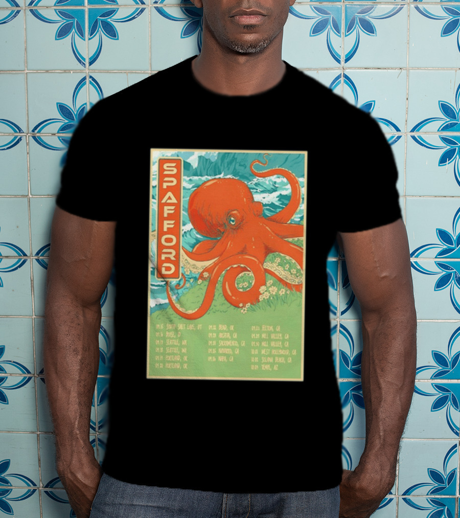 Spafford Fall Tour 2026 Octopus Illustration With Cities And Dates T-Shirt