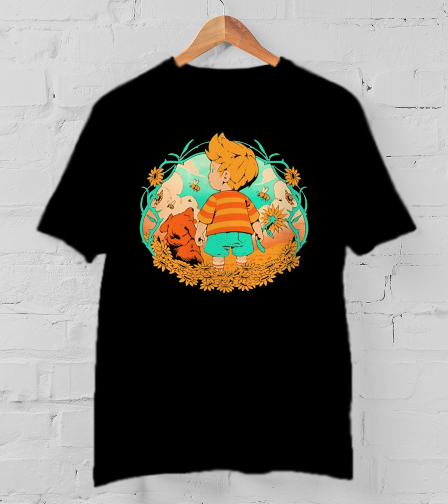 Sunflower Boy Lucas And Boney Mother 3 Adventure Sunflowers And Bees Scene T-Shirt
