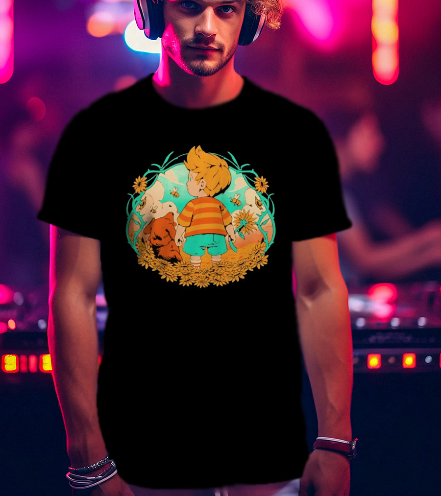 Sunflower Boy Lucas And Boney Mother 3 Adventure Sunflowers And Bees Scene T-Shirt