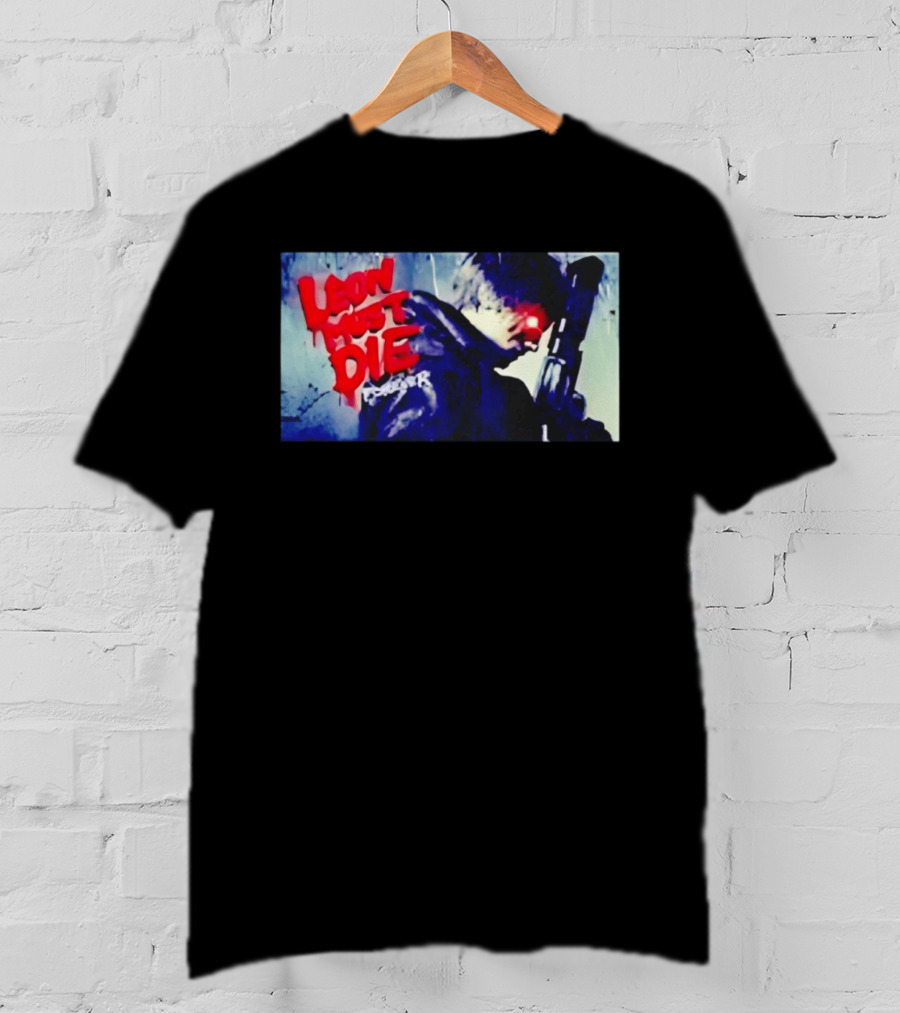 Leon Must Die Forever Red Text Gaming Warrior With Dark Gunfighter T-Shirt