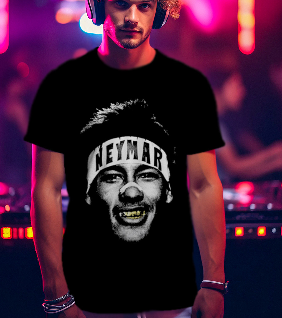 Neymar Headband Gold Grill Black And White T-Shirt
