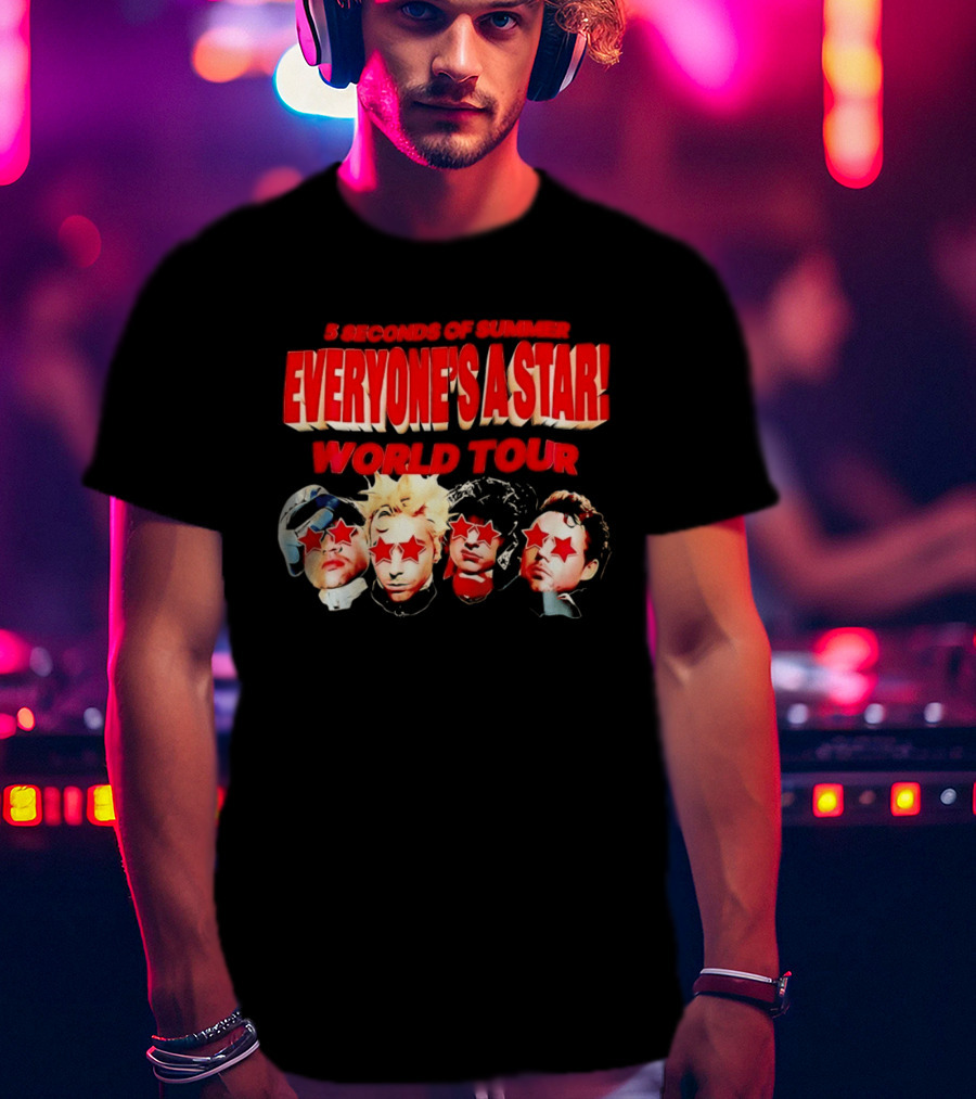 5 Seconds Of Summer Everyone's A Star World Tour Red Star Faces T-Shirt