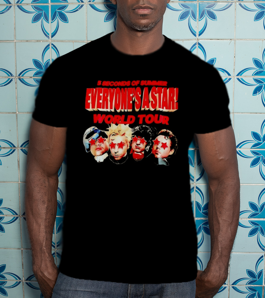 5 Seconds Of Summer Everyone's A Star World Tour Red Star Faces T-Shirt