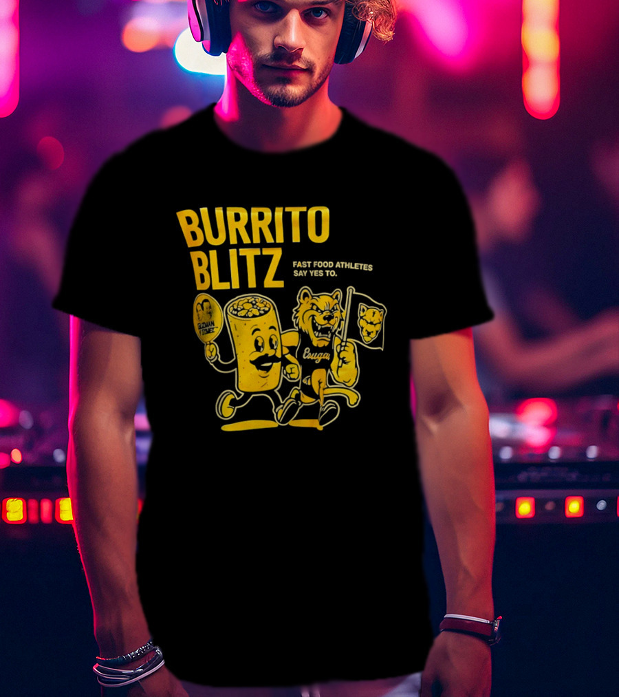 Burrito Blitz Fast Food Athletes Say Yes To Playful Mascot Race T-Shirt