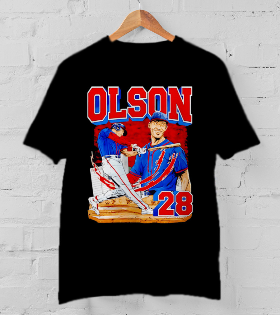 Olson 28 Baseball Player Blue And Red Hand Drawn T-Shirt