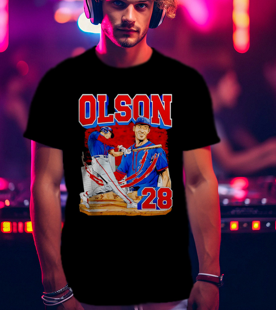 Olson 28 Baseball Player Blue And Red Hand Drawn T-Shirt