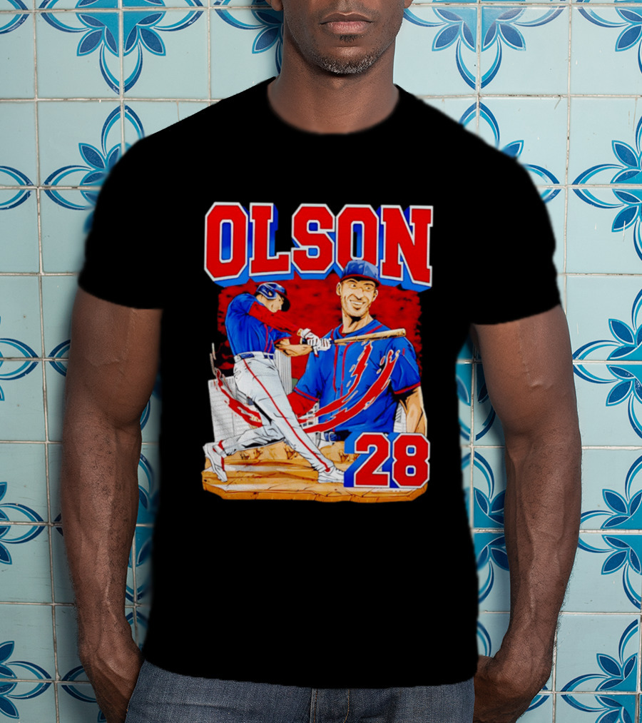 Olson 28 Baseball Player Blue And Red Hand Drawn T-Shirt
